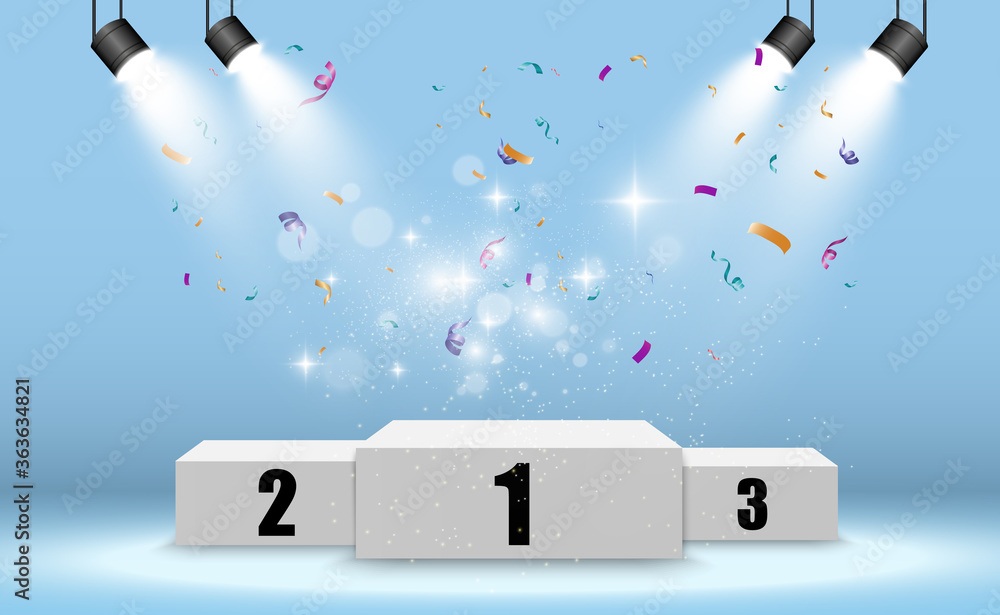 Winner background with signs of first, second and third place on a ...