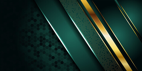 Wall Mural - abstract luxury dark green overlap layer with golden line