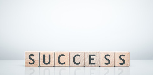 Success word made with building wooden blocks.