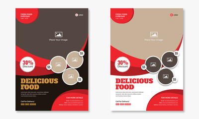 Fast Food Restaurant Flyer Layout Design. Delicious Food Flyer Template Design in Black, White & Red. Print Ready Business Promotional Restaurant Flyer, Poster or brochure template in a4 size.