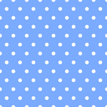 Blue Background And White Polka Dots. Vector Seamless Pattern