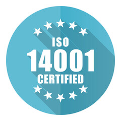 Aufkleber - Iso 14001 vector icon, flat design blue round web button isolated on white background