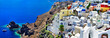 Iconic Santorini - most beautiful island in Europe. view of caldera and Oia village. Greece