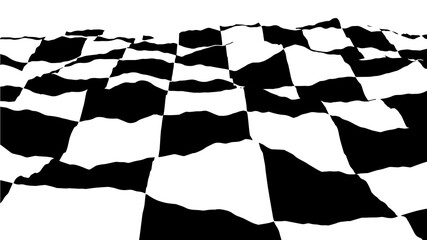 Wall Mural - Optical illusion wave. Chess waves board. Abstract 3d black and white illusions. Horizontal lines stripes pattern or background with wavy distortion effect. Vector illustration.