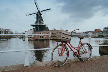 Wall Mural - Haarlem city windmill in old town. Netherlands (Holland)