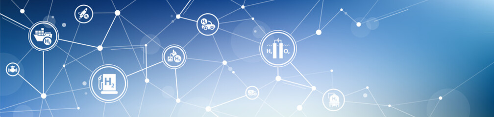 hydrogen economy vector illustration. concept with connected icons related to hydrogen use as fuel, 