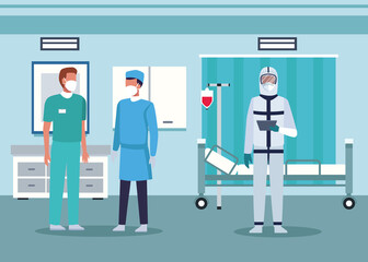 Poster - group of doctors staff wearing medical mask in the hospital room