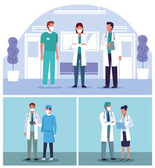 Poster - group of doctors staff wearing medical mask in the hospital places