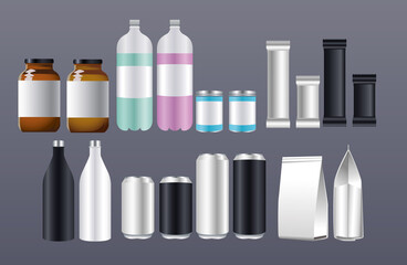 Sticker - bottles and cans products packing branding icons