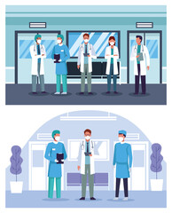 Poster - group of doctors staff wearing medical mask in the hospital places