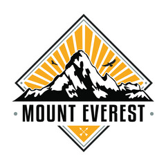 Wall Mural - Mount Everest Peak Skyline Logo. Adventure Landscape Design. Vector Illustration Cut File. Climb Orange Expedition.