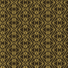  Geometric background pattern. Golden seamless pattern on a black background for fabric, tile, interior design or wallpaper. Vector background image