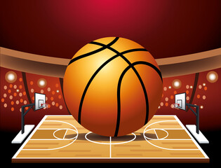 Wall Mural - basketball sport poster with balloon in court