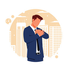 a portrait of a businessman looking at a watch, flat design concept, vector illustration