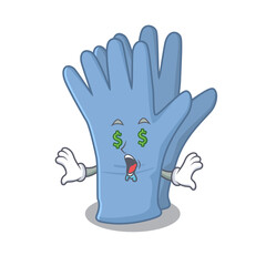 Sticker - wealthy cartoon character concept of medical gloves with money eyes