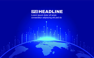 The dotted line launch line surrounds the digital earth, implying the background of globalization and international Internet technology.