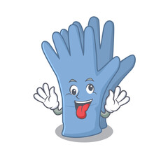 Sticker - A mascot design of medical gloves having a funny crazy face