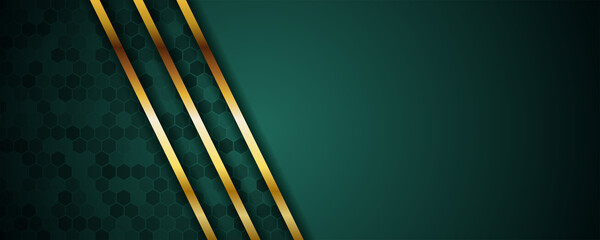 Wall Mural - abstract luxury dark green overlap layer with golden line