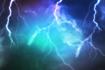 Wall Mural - lightning, thunder cloud dark cloudy sky, copy space for your text