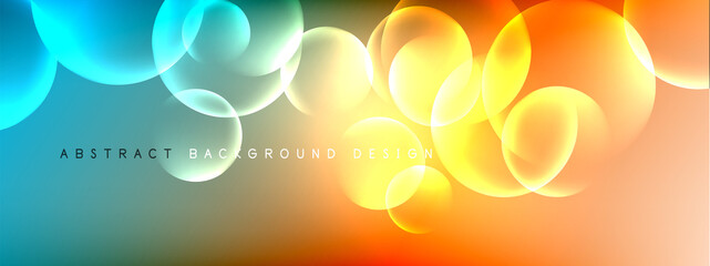 Vector abstract background liquid bubble circles on fluid gradient with shadows and light effects. Shiny design templates for text