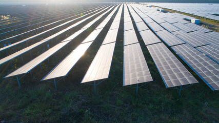 Wall Mural - Close-up of modern large photovoltaic solar panels.