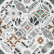 Luxury oriental tile seamless pattern in style of colorful floral patchwork boho chic design in chopped circles. Flower vector ornament background with eastern motif