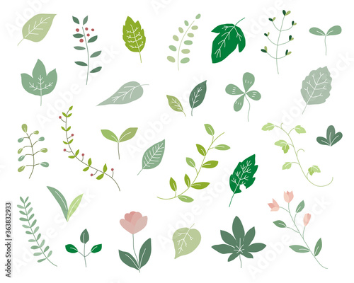 手書きの葉のイラストのセット シンプル 素材 かわいい Background Canvas Print Backgrou Yugoro