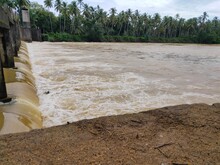Check Dam,Turbid River Water,Water Releasing From The Dam, Overflowing Dam Water,small Dam For Agricultural Purposes