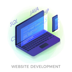 Wall Mural - website development and coding vector icon. cross platform web page programming. technology process 