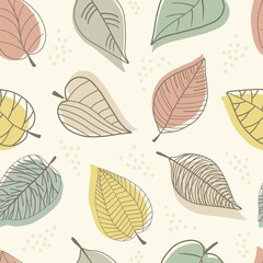 Wall Mural - Seamless pattern with abstract stylized colorful leaves