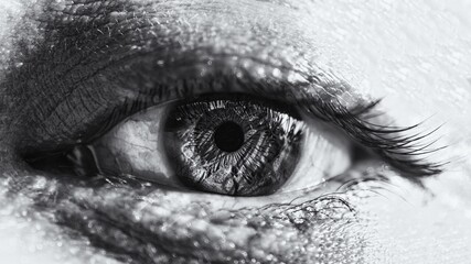 Canvas Print - Grayscale closeup macro shot of the details of a human eye