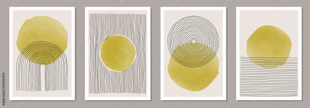 Trendy set of abstract creative minimal artistic hand painted compositions - obrazy, fototapety, plakaty 