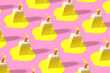 © Katya Havok - 3d render of pattern yellow fruit stick ice cream melting on pink pastel background. Minimal summer concept. Neon style.
