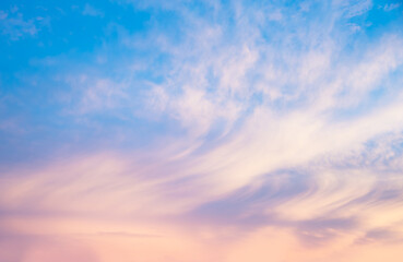 Wall Mural - soft blue sunset sky with light pink clouds