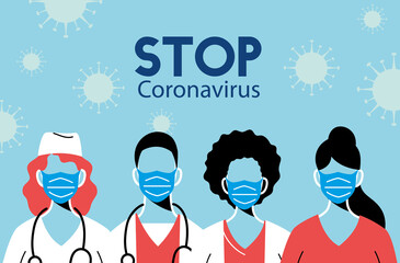 Poster - medical team and nurses working to stop the coronavirus