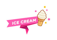 Ice Cream. Vector Tasty Ice Cream. Ice Cream Sales. Waffle Cup. Cold Dessert. Ice Cream Shop Banner. Vector Illustration. Color Easy To Edit. Transparent Background.