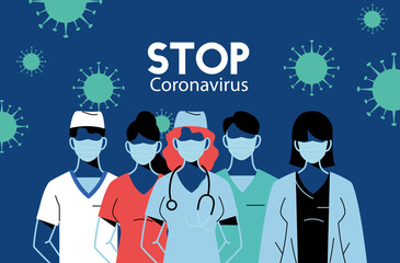 Poster - medical team and nurses working to stop the coronavirus