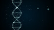 Abstract digital DNA molecule visualisation shimmering over dark-blue background