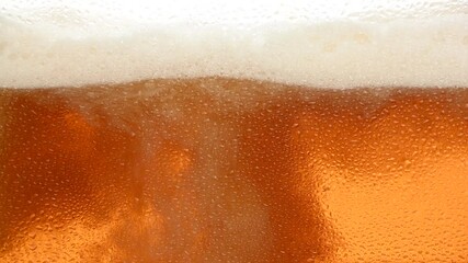 Wall Mural - Close up background of beer with bubbles in glass