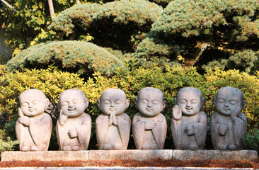 KYOTO JAPAN OCTOBER 15 2019 small Buddha statues maid by stone Autumn  japan.