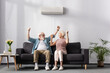 © LIGHTFIELD STUDIOS - Excited elderly couple showing yeah gesture under air conditioner at home