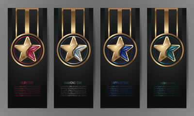 Wall Mural - Set of black banners, Ruby,Diamond,sapphire,emerald star, Vector illustration