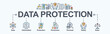 Data protection banner web icon for personal privacy, data storage, information, protection, permission, rules, safety and cyber security. Minimal vector infographic.