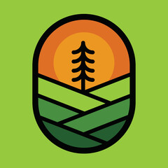 camping nature adventure wild line badge patch pin graphic illustration vector art t-shirt design