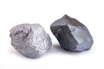 Canvas Print - iron ore and silver stone isolated on white background, export ore used in worldwide industry