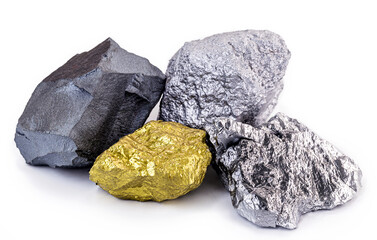 Poster - gold stone, iron ore, silver and manganese. Several stones used in the industry, collection of precious stones.