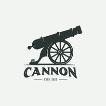 Cannon And Wheel Icon Vector Isolated On White Background. Cannonball Military Logo Concept 