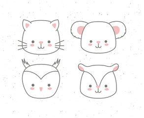 Sticker - set of icons animals baby kawaii on white background