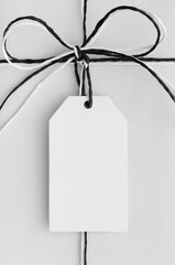 Canvas Print - White gift tag mockup on a white christmas gift.