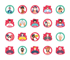 Sticker - set of icons security measures and precautions, warning signs